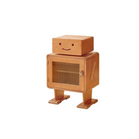 Robot Nightstand Solid Wood Nightstand with Glass Door Storage Retro-Retro-Styled Cabinet with Ribbed Glass for Reading Corner