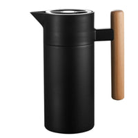 Coffee Carafe with Wood-Grain Handle Press-to-Pour Thermal Carafe with Wood Handle Food-Grade Pot for Office