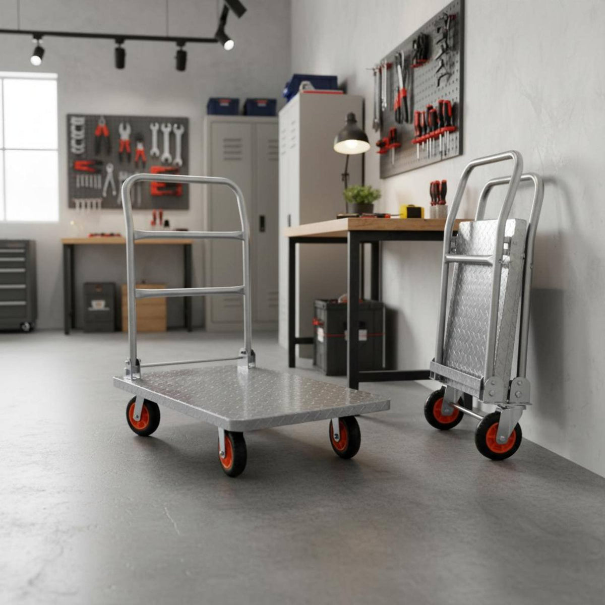 Foldable Heavy Duty Flatbed Trolley Quiet Wheels Folding Platform Truck Wear-Resistant Casters Steel Push Vehicle Dolly Easy Storage for Warehouse, Garage, Office