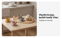 Silicone Toy Tea Set Bear Themed Afternoon Tea Toy Role Playing Fun Pretend Play Animal Teacups for Young Children, Infants, Playroom, Bath Time