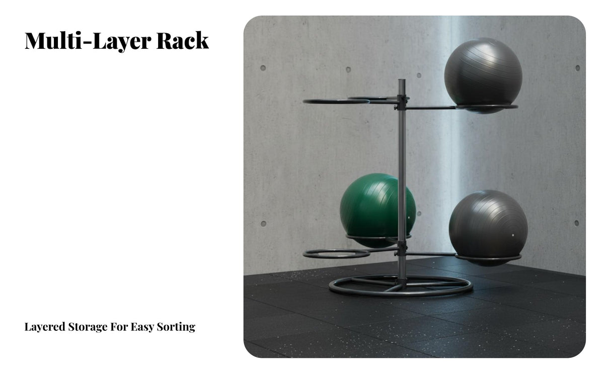 Space-Saving Design Exercise Ball Rack Stable Construction Exercise Ball Holder Heavy Duty Steel Frame Quick Assembly