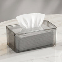 Tissue Box with Compartments for Facial Tissues and Napkin Holder, Clear PET Storage Case for Home Office, Multi-purpose Glasses Holder, 1 Pack
