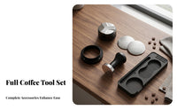 6 Pieces Matte Black Coffee Tamping Set Knurled Espresso Tamper Kit Even Extraction Espresso Accessories Kit Puck Screen