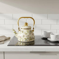 Floral Enamel Teapot Induction Compatible Enamel Kettle for Gas Cooktop