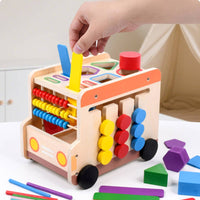 Multifunction Push Toy Early Learning Wooden Activity Car Educational Wooden Shape Sorter Toy for Young Children, Preschoolers, Home Play