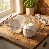 Dish Rack and Sink Drainer with Wire Grid, Stainless Steel Drainer Rack for Kitchen Sink, Space Saving Design for Food Waste and Clean Dishes