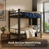 Dormitory Bed Stable Structure Metal Bunk Bed Frame No Box Spring Needed for Students, Adults, Dorm Room, Hostel, Apartment