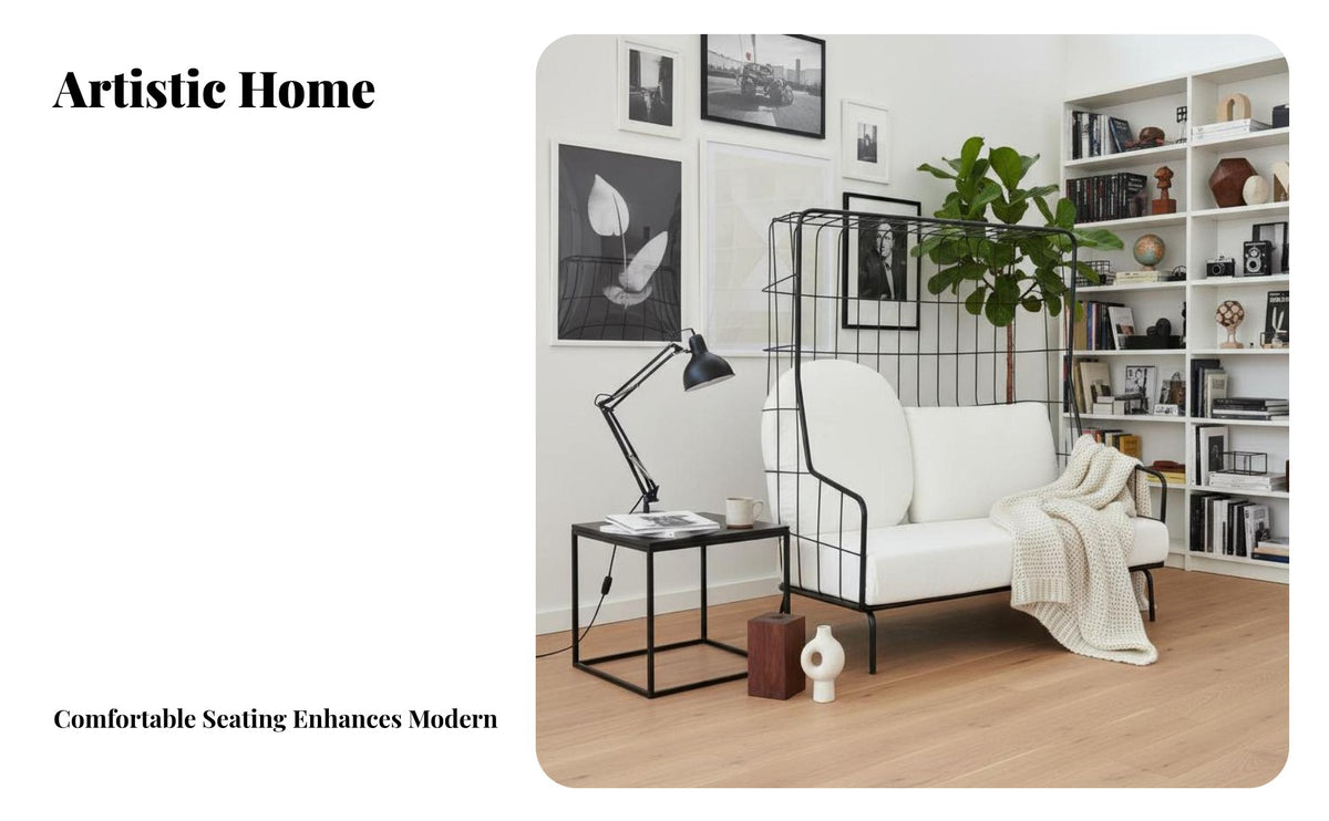Small Space suitable for Iron Frame Settee Removable and cleanable Cover space-saving Couch utilitarian Aesthetic Living Room Seating Japanese aesthetic for Apartment Dwellers, Young Adults, Office Workers, Studio Flat, Lounge Area, Bedroom, Entryway