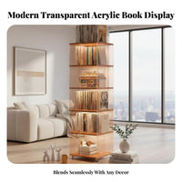 With Wheels Rolling Bookcase Mobile Design Multi-Tier Rolling Rack Transparent Panels Storage Shelf Space Saving for Collectors, Homeowners, Living Room, Bedroom, Small Areas, Classroom