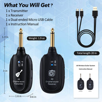 100ft Signal Range Guitar Wireless System Low Latency Wireless Guitar System Multi-Channel Support for Guitarists, Musicians, Performers