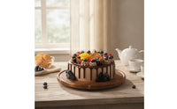 Wooden Rotating Dessert Display Stand Round Dessert Display Tray Wood-Grain Rotating Cake Stand Stable for Birthday Parties