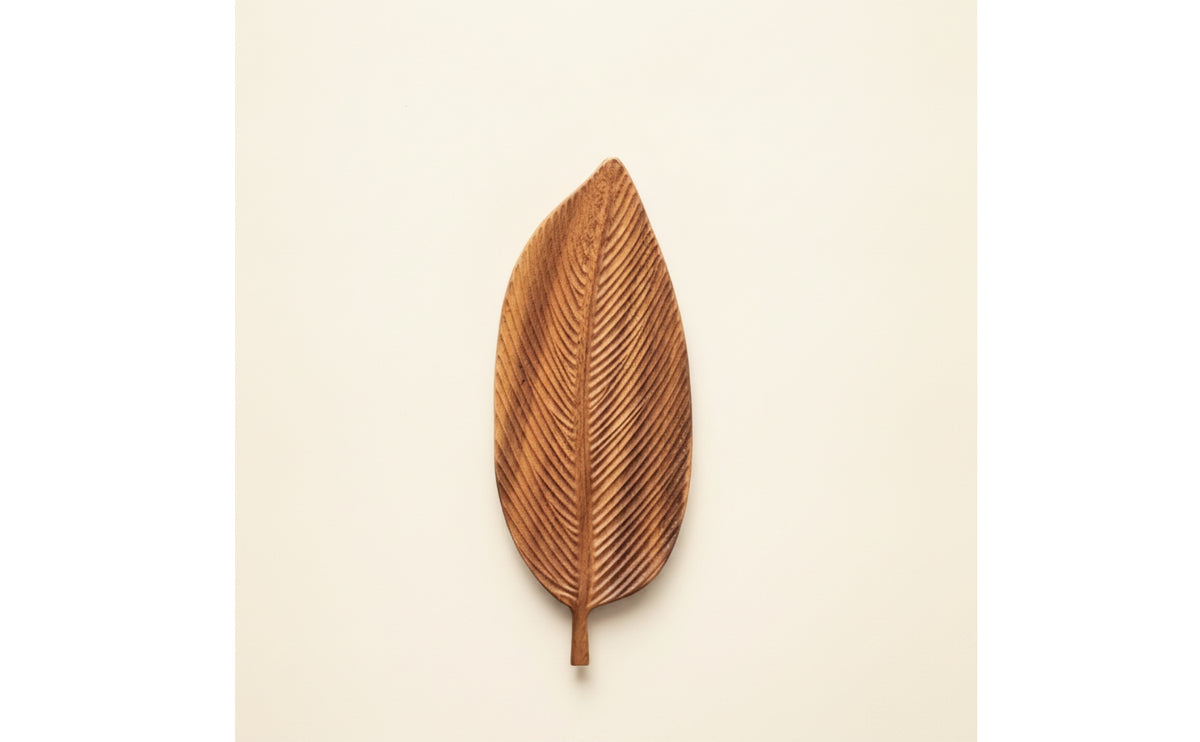 Carved Wooden Tea Tray Decorative Leaf Shaped Tray Natural Wooden Plate Small