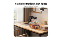 Multipurpose Clear Stackable Box with Lid Space Saving Stackable Lidded Container Large Capacity Desktop Organizer Long-Lasting for Home Organizers, Office Workers, Dorm Room, Bedroom, Bathroom, Kitchen