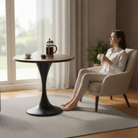 Round Pedestal Table Wood-Grain Round Table with Pedestal Base Mid-Period Modern Furniture for Small Living Room, Balcony