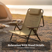Foldable Design Adjustable Camping Recliner Detachable Pillow Aluminum Frame Camping Chair Wide Seat Reclining Camp Chair Long-Lasting Material for Campers, Anglers, Beachgoers, Fishing, Picnic, Backyard, Poolside