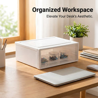 Desktop Drawers Stackable Storage Box with Dust Cover, Small Drawer Organizer for Office Supplies, PP Desk Organiser 18x27x9cm