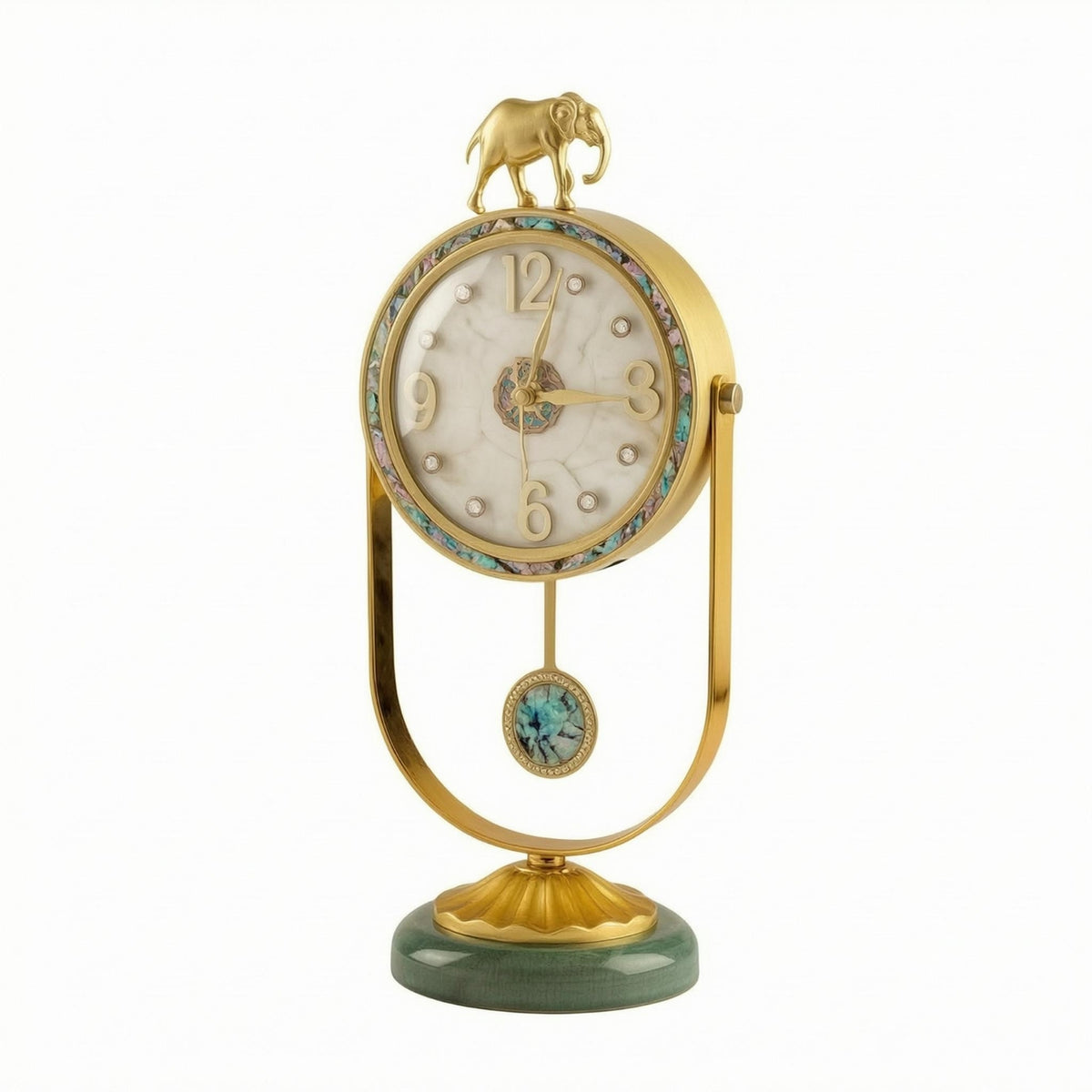 Ceramic Elephant Clock Glazed Golden Tabletop Clock Classic Look Home Decor Timepiece for Tabletop Display