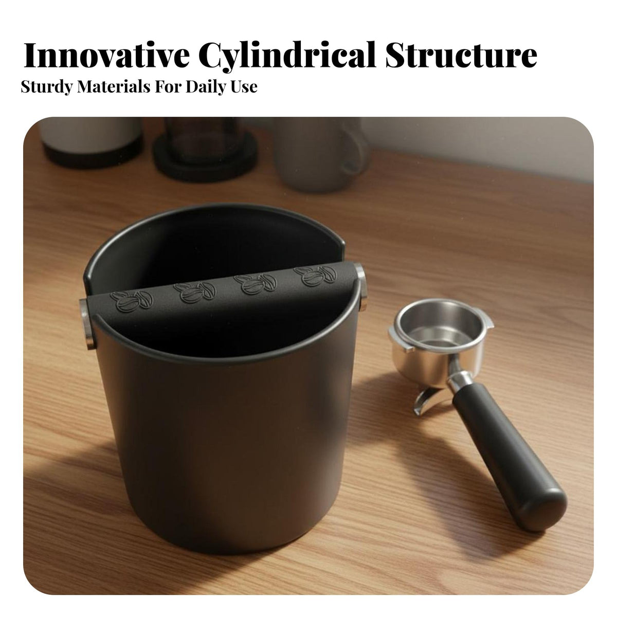 Noise Reducing Silicone Bar Espresso Knock Box Easy to Clean Coffee Grounds Disposal Bin Sturdy Construction for Cafe, Kitchen, Office
