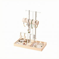 T-Shaped Jewelry Stand Padded Jewelry Display Organizer Necklace Organizer Rack Wooden Base Bracelet Holder Metal Frame