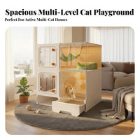 Spacious Interior Multi-Level Feline Villa with Integrated Litter Box Easy to Clean Multi-Level Feline Kennel Good Ventilation Pet Furniture Breathable Mesh for Indoors, Indoor, Living Room, Bedroom