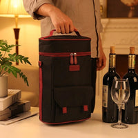 Gift Bag for Vino with Adjustable Shoulder Strap and Top Handle, Oxford Cloth Bottle Carrier for Travel, Handheld Champagne Tote Bag, Pockets