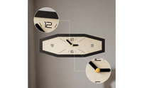 Hexagonal Wall Clock Elegant Clock with Woodgrain Dial Large Slim Profile for Living Room, Home Office
