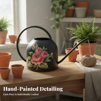 Hand-Painted Floral Watering Can Rust-Resistant Long Spout Watering Pot Vintage Design Garden Sprinkler Leak-Resistant