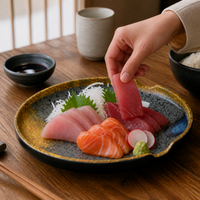 Melamine Round Dinner Plate, Japanese Style Imitation Porcelain Plastic Dish for Restaurant Steak BBQ