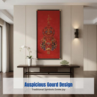 Embroidered Wall Art, New Chinese Style, Suzhou Embroidery, Gourd Motif, Entryway Decor, Vertical Framed Painting