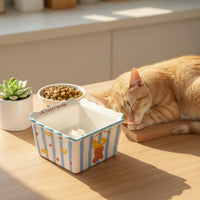 Snack Carton Design Cat Bowl Stable Patterned Cub Shape Anti-Tip Ceramic Elevated Pet Bowl for Cats