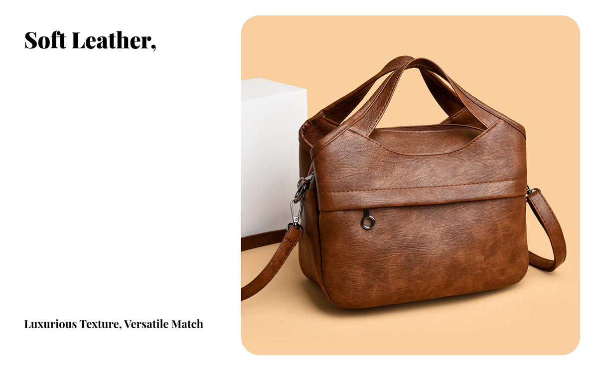 Large Capacity Soft Leather Crossbody Bag Roomy Multi-Pocket Crossbody Purse Adjustable Shoulder Strap for Travel, Work, Shopping