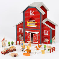 Barn Dollhouse Open-Front Wooden Dollhouse with Accessories Toy Farm Barn Interactive Non for Children, Playroom