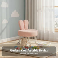 360° Rotating Casters Bunny Ear Caster Stool Soft Cushion Low Chair Padded Seat Mobile Seating Stable Frame for Children, Manicurists, Salon, Floor Cleaning, Living Room, Bedroom
