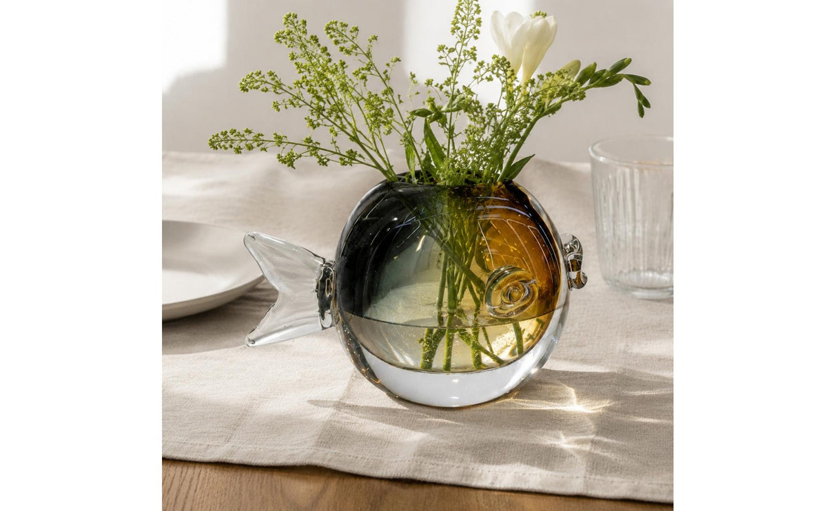 Amber-Hued Glass Vase Artistic Design Decorative Glass Vase Stable Base