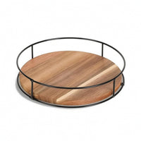 Wooden Acacia Wood Rotating Tray Round Rotating Organizer with Metal Frame Smooth Rotating Tray Turntable Space-Saving for Bathroom