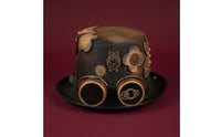Decorative Flower and Gear Steampunk Hat with Goggles Adjustable Chin Strap Steampunk Top Hat Handmade Headwear
