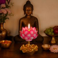 Smokeless Lotus Ghee Lamp for Home and Temple, Long-Lasting Decorative Butter Lamp