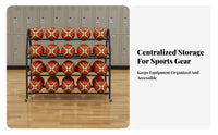 Large Capacity Rolling Ball Storage Cart Space Saving Basketball Organizer Rack Heavy Duty Rolling Ball Storage Rack for Students, Athletes, School, Gymnasium, Playground, Outdoor Training Area