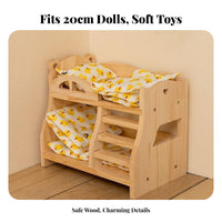 Pretend Play 20cm Doll Bed Promotes Role-Playing Doll Bunk Bed Polished Edges for Girls, Toddlers 3+, Dollhouse, Playroom
