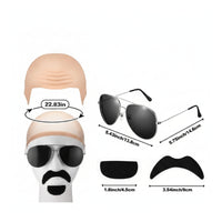 Natural-Looking Bald Cap with Glasses and Mustache Skin-Tone Bald Scalp Cap Kit Wrinkled Cosplay Set Aviator-Style for Cosplayers, Adults, Actors, Halloween, Theatre