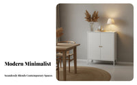 unrestrictedstanding Fluted Door Credenza Modern Design Fluted Glass Door Hutch Adjustable Shelves Storage Cabinet Soft-Close Doors for Homeowners, Families, Interior Decorators, Dining Room, Entryway, Hallway