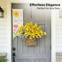Woven Basket Front Door Wreath, Summer Wreath Front Door, Artificial Forsythia Wreath Front Door, Door Wreath Hanging Spring