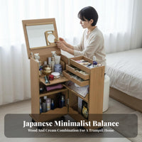 Space-Saving flip-up Dressing Table with Stool Multi-Functional Design Triple-Function Makeup Desk Integrated Storage Compartments Bedroom Furniture Minimalist and design for Apartment Dwellers, Students, Teenagers, Small areas, Dorm Room, Cloakroom