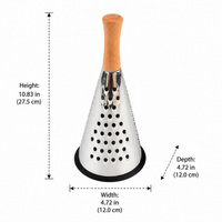 Stainless Steel Conical Grater, 9 Inch Conical Cheese Grater with Wood Handle, 3 Sided for Vegetables & Cheese, Fine Coarse Shredding Slicing Tool