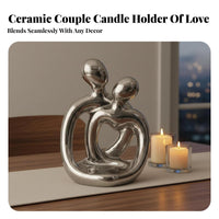 Symbol of Love Hugging Couple Tealight Holder Handmade Ceramic Lovers Statue Modern Design for Couples, Valentine's Day, Anniversary