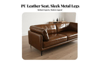 Straight-Line Leather Sofa Caramel Brown Color Living Room Furniture Vintage Aesthetic Couch for Apartment Dwellers, Homeowners, Den