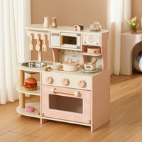 Compact Wooden Play Kitchen Freestanding Toy Kitchen with Oven Interactive Cottage-Inspired for Toddlers, Classroom