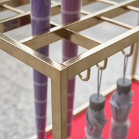 Gold Finish Stainless Steel Umbrella Stand Movable Commercial Umbrella Holder Heavy Duty Water-Catch Tray for Hotel Employees, Office Managers, Bank Lobby