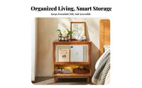 Nordic and design Rattan Nightstand sturdy Wood Legs Rattan Drawer Side Cabinet Woven Front End Table Minimalist Design for Apartment Dwellers, residents, Students, Bedroom, Small areas, Living Room, Entryway