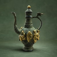 Spirit Pot with Lid Sculptural Decorative Metal Ewer Embossed Antique Style Spirits Pitcher for Home Bar